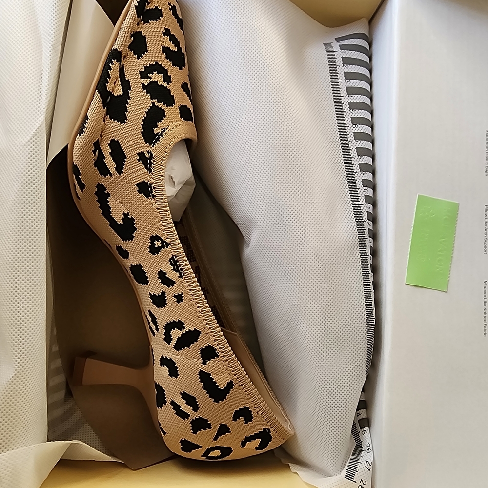 Cozy Island Leopard Knit Square Toe Pumps/New In Box